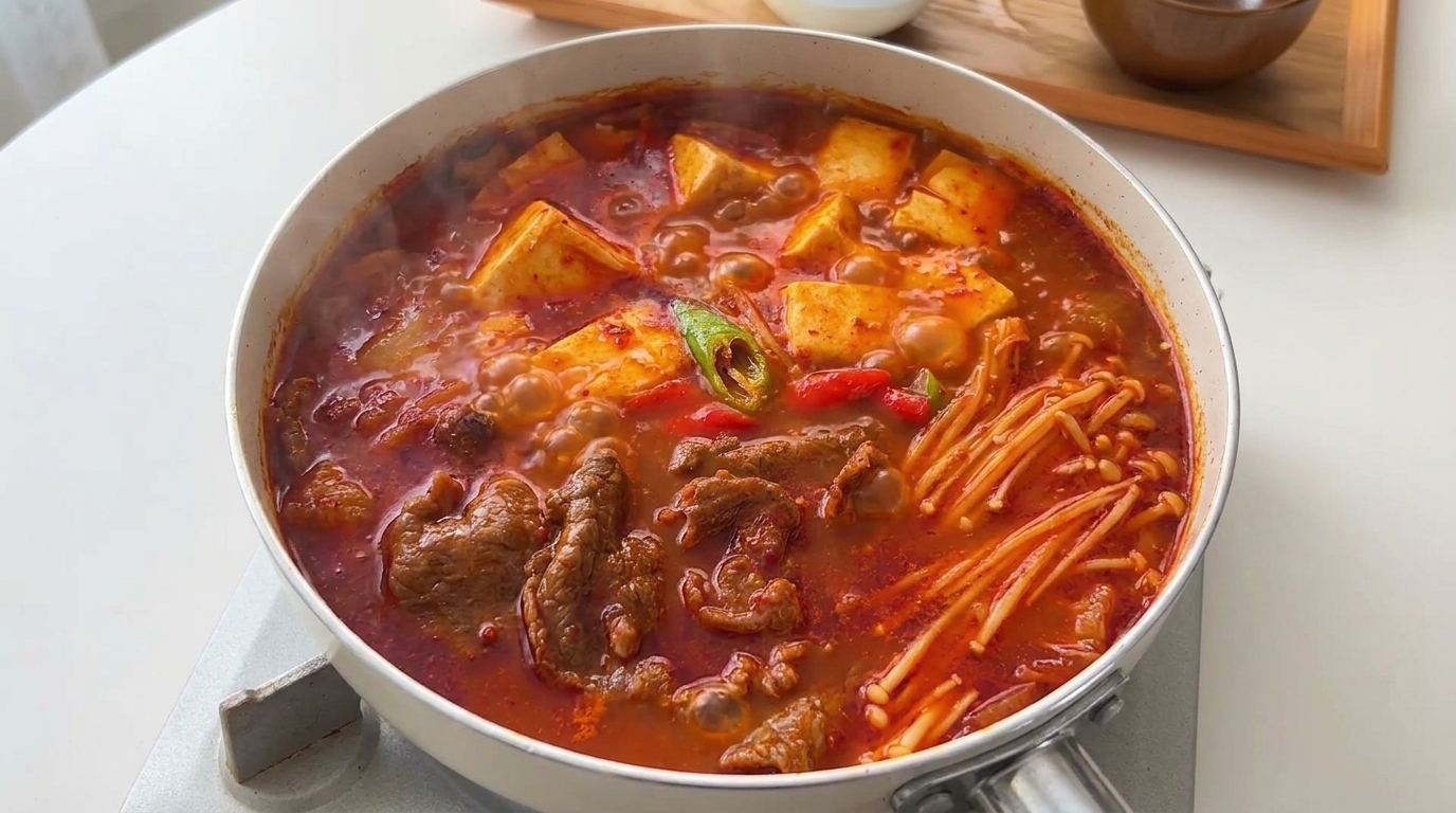 Spicy Korean Kimchi Beef Tofu Soup