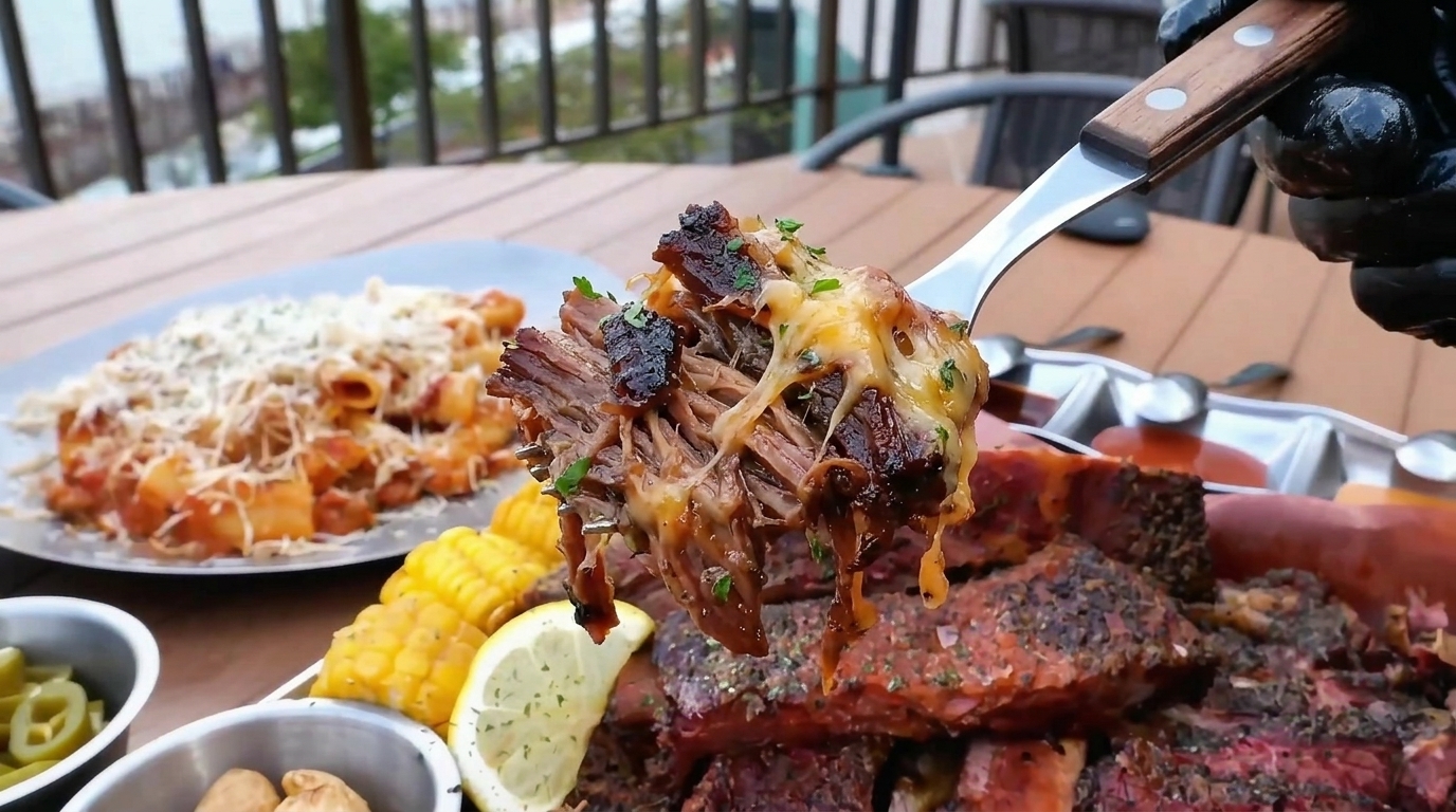 Texas-Style Slow-Smoked Pulled Beef with Garlic and Cheese