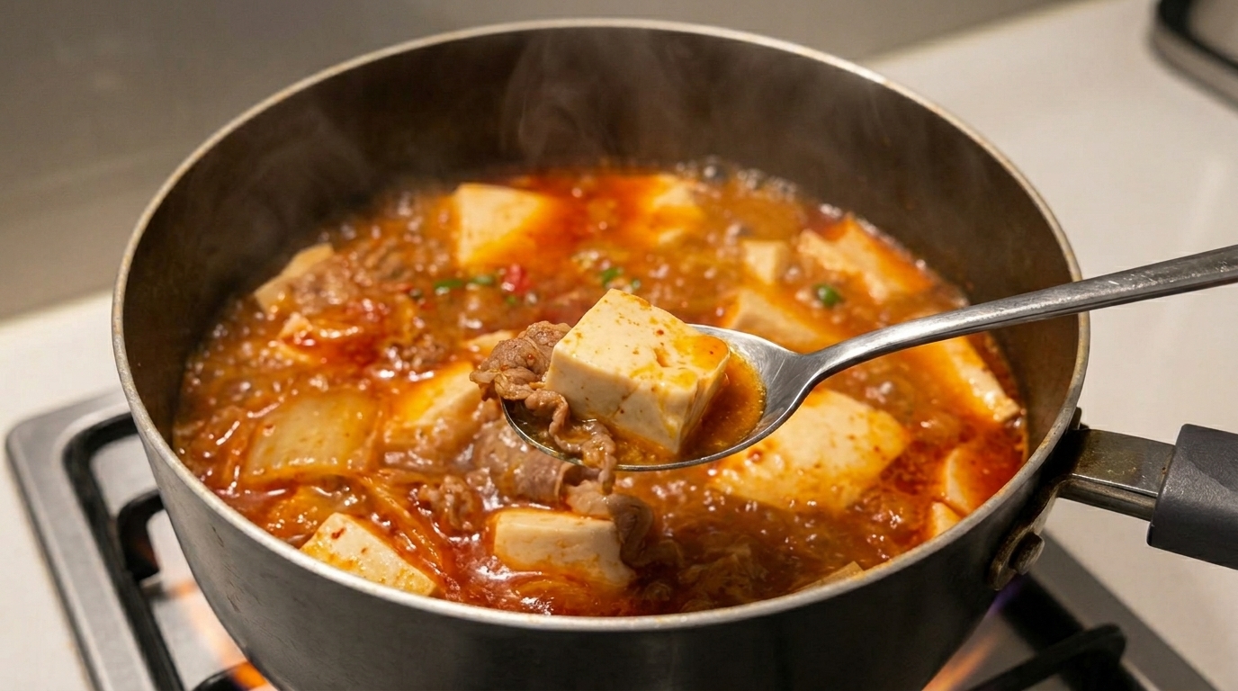 Quick & Easy Beef Kimchi Tofu Soup