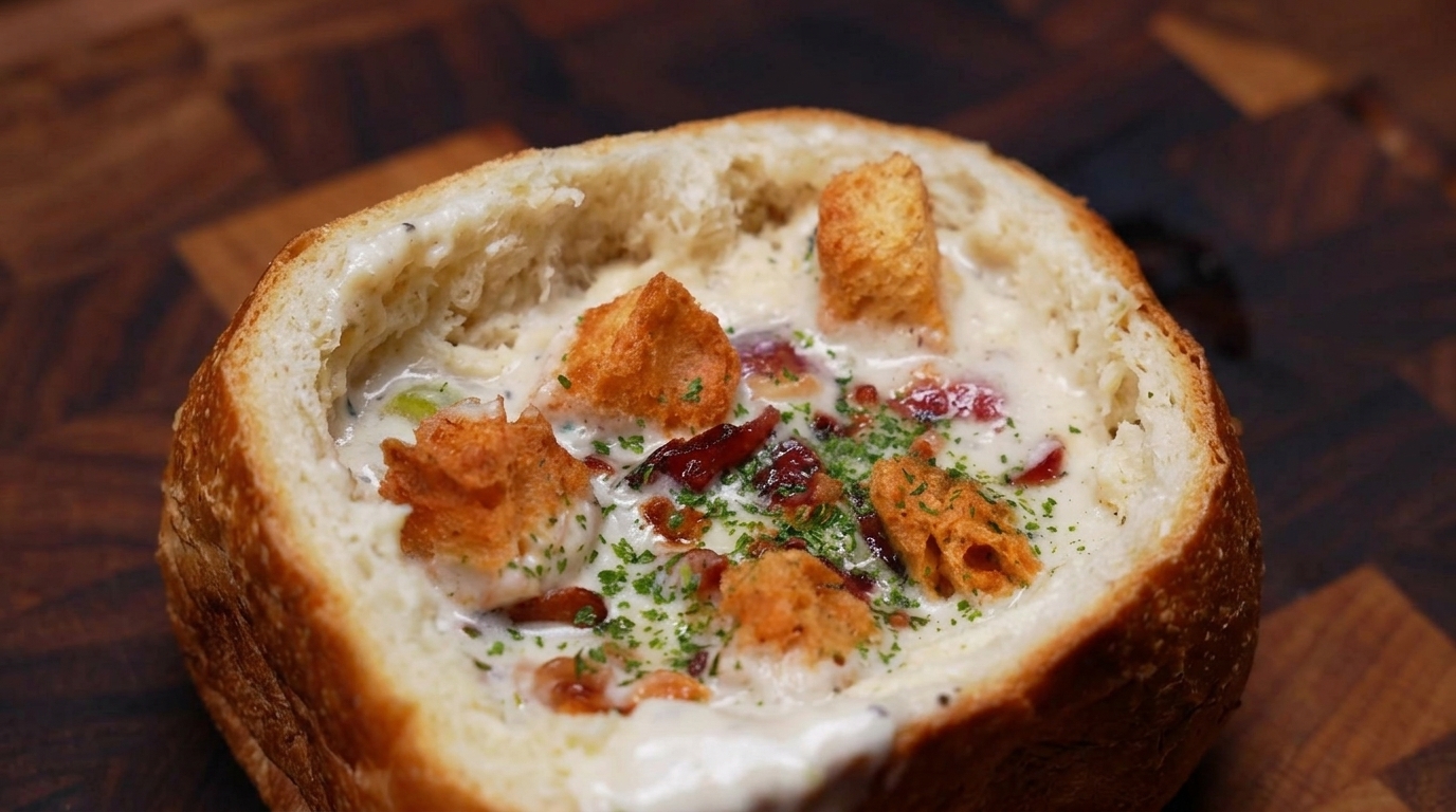 American Clam Chowder in a Homemade Bread Bowl