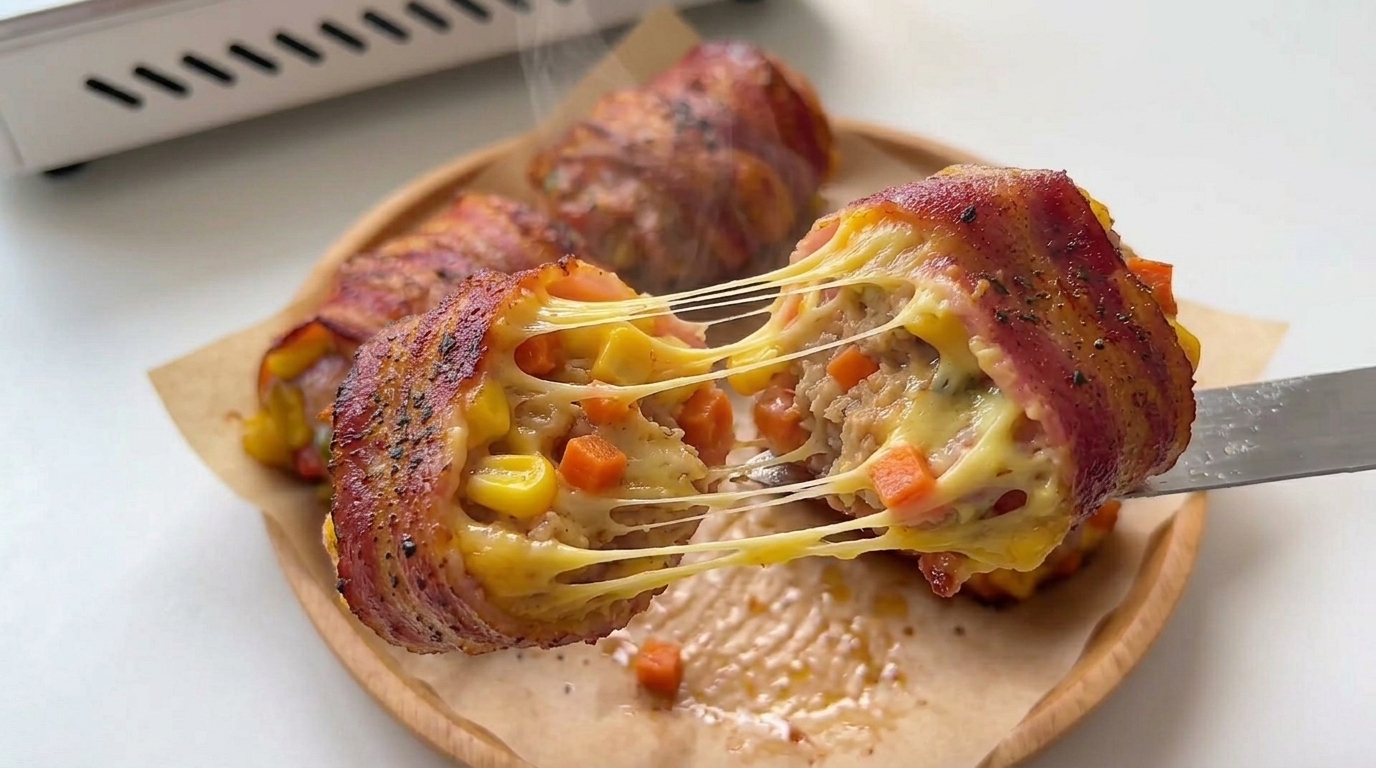 Cheese & Bacon Wrapped Shrimp Paste Rolls