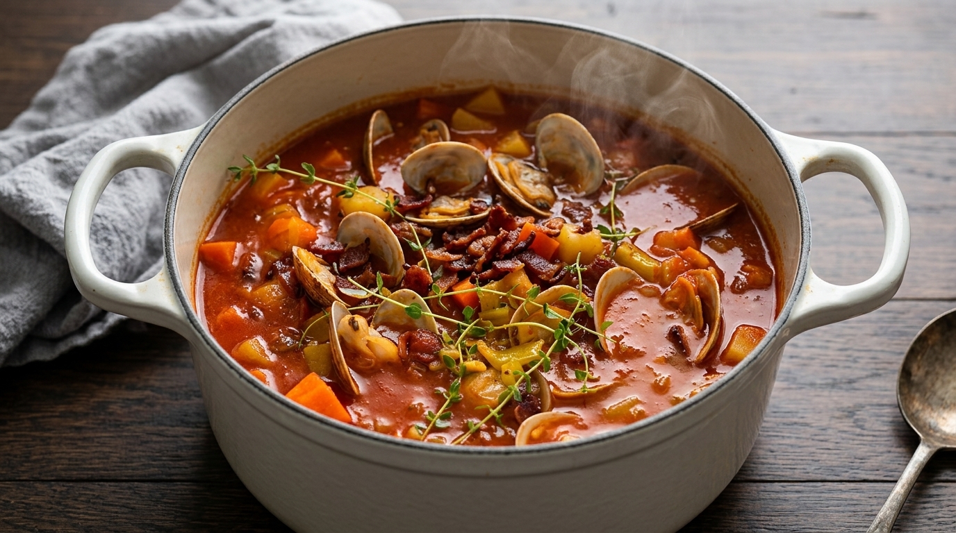 Manhattan Clam Chowder with Crispy Bacon