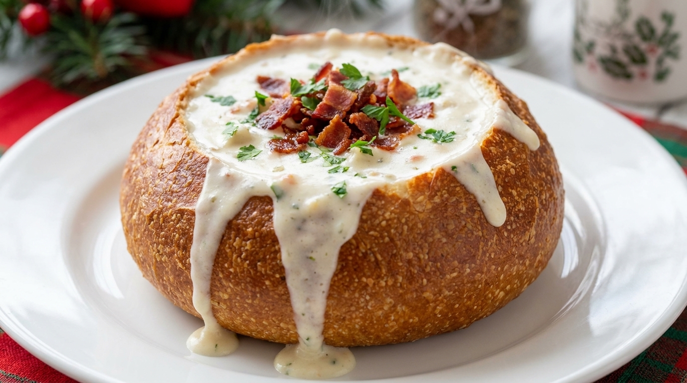 Classic Boston Clam Chowder in a Bread Bowl