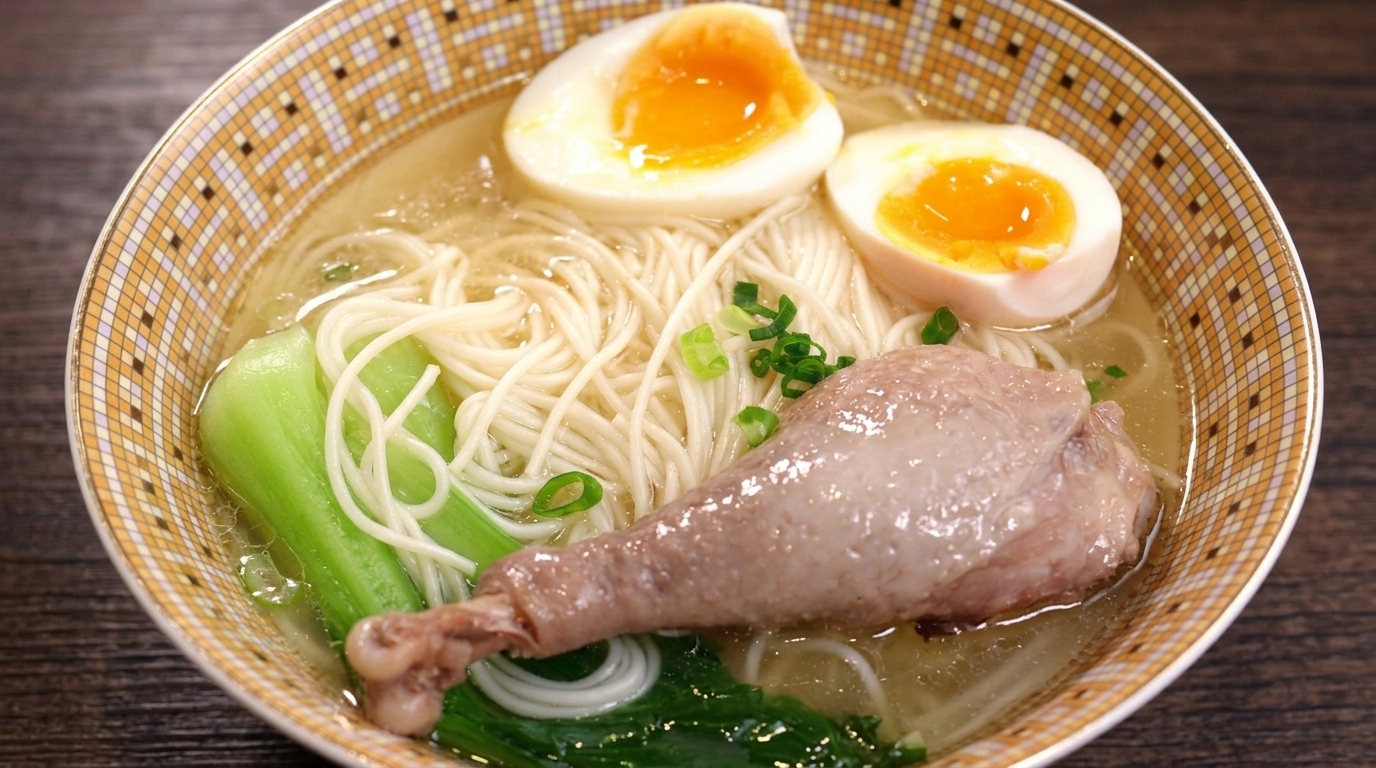 Clear Chicken Noodle Soup with Jammy Soft-Boiled Eggs