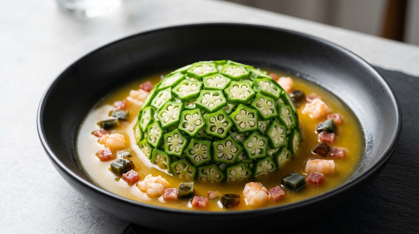 Chinese Shangtang Okra: Elegant Mashed Potato Dome in Savory Broth