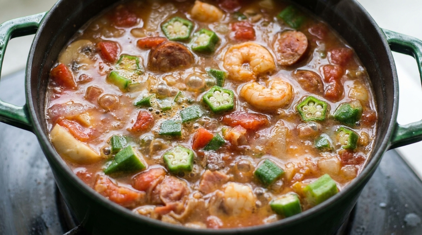 Shrimp & Sausage Gumbo with Fat-Washed Bourbon