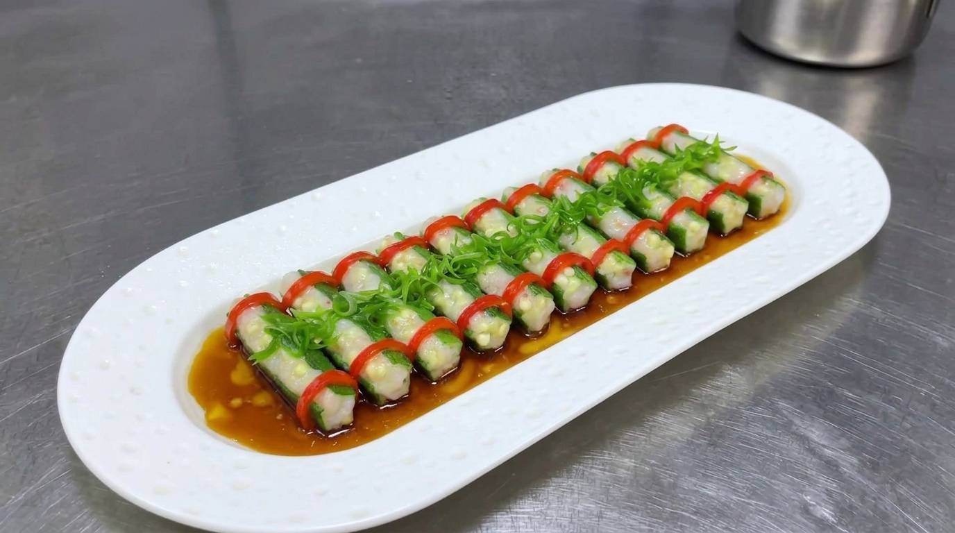 Steamed Stuffed Okra with Shrimp Paste