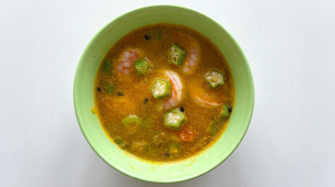 Spicy Desert Okra & Shrimp Soup with Passion Fruit