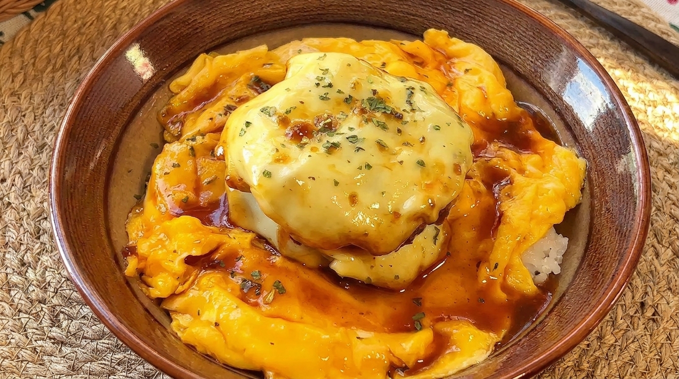 Japanese-Style Cheese Hamburger Steak Rice Bowl