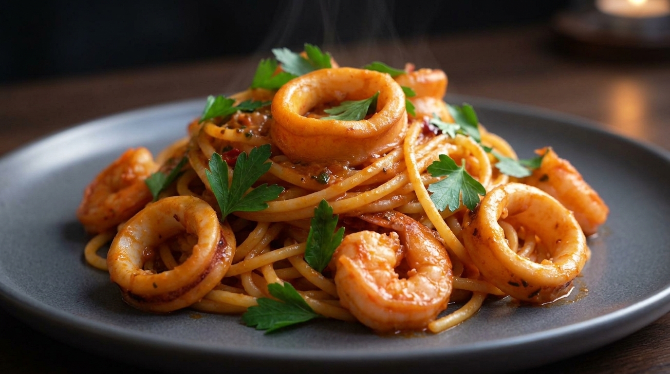 Hot and Creamy Seafood Pasta (Gochujang Cream Sauce)