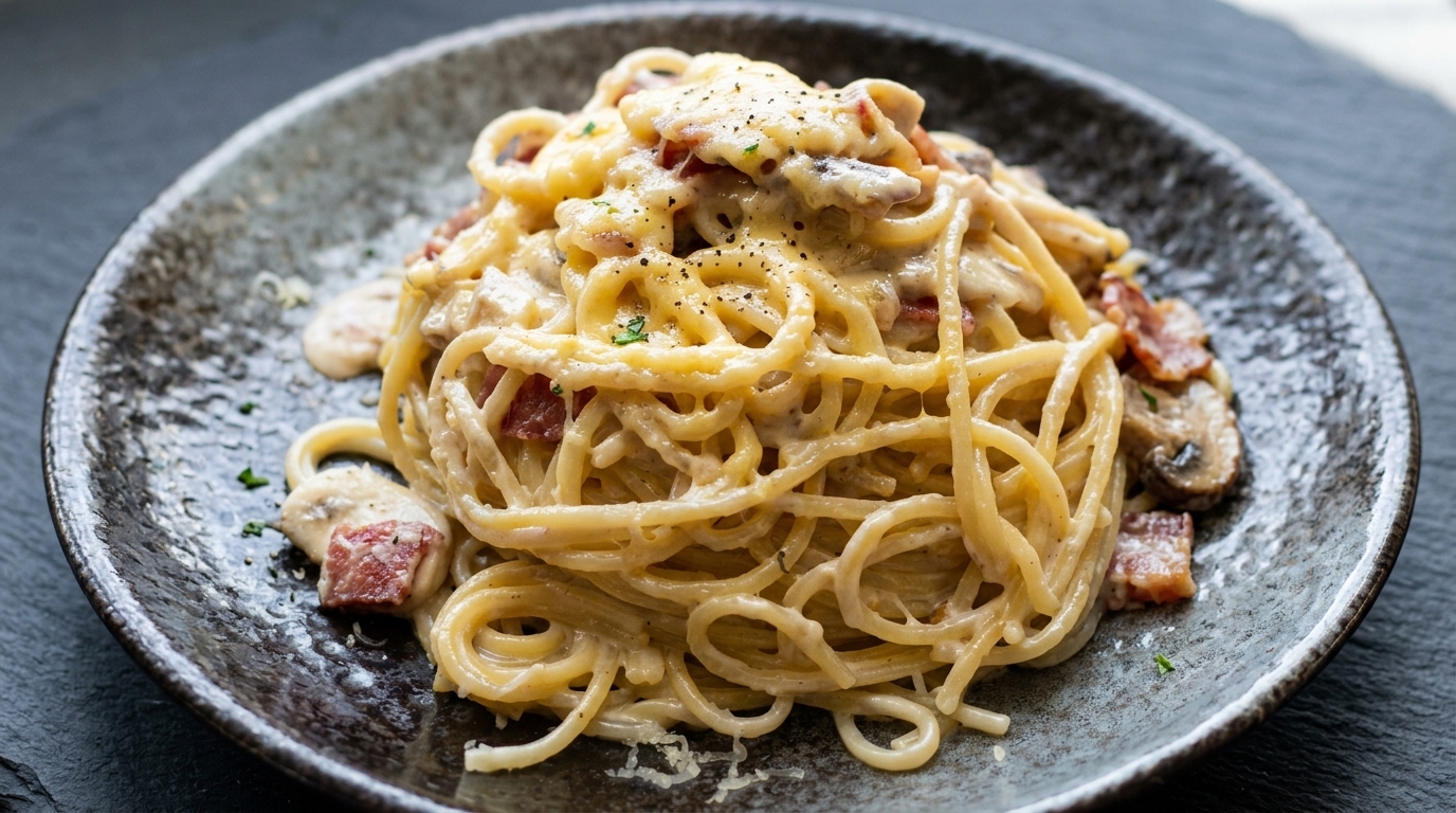 Creamy Mushroom & Bacon Carbonara
