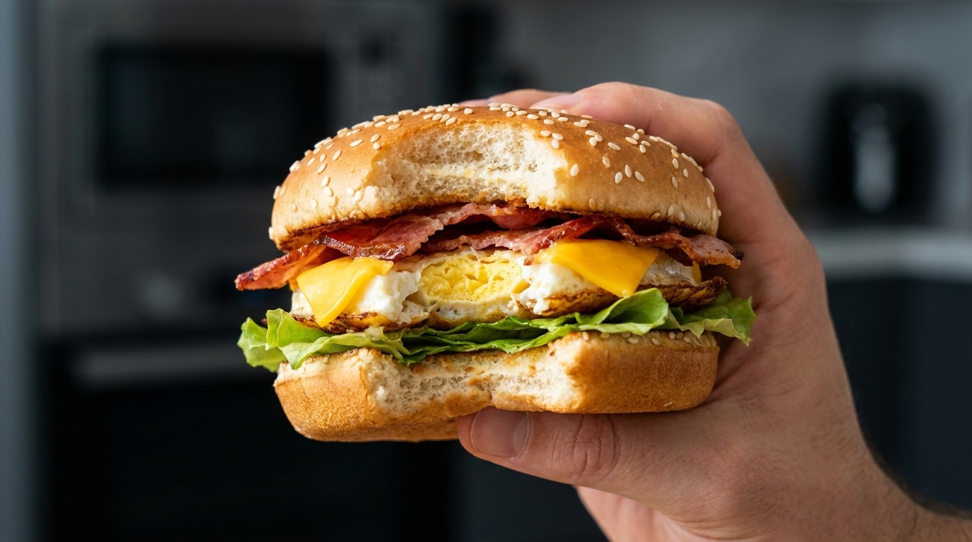 Homemade Bacon and Egg Breakfast Burger