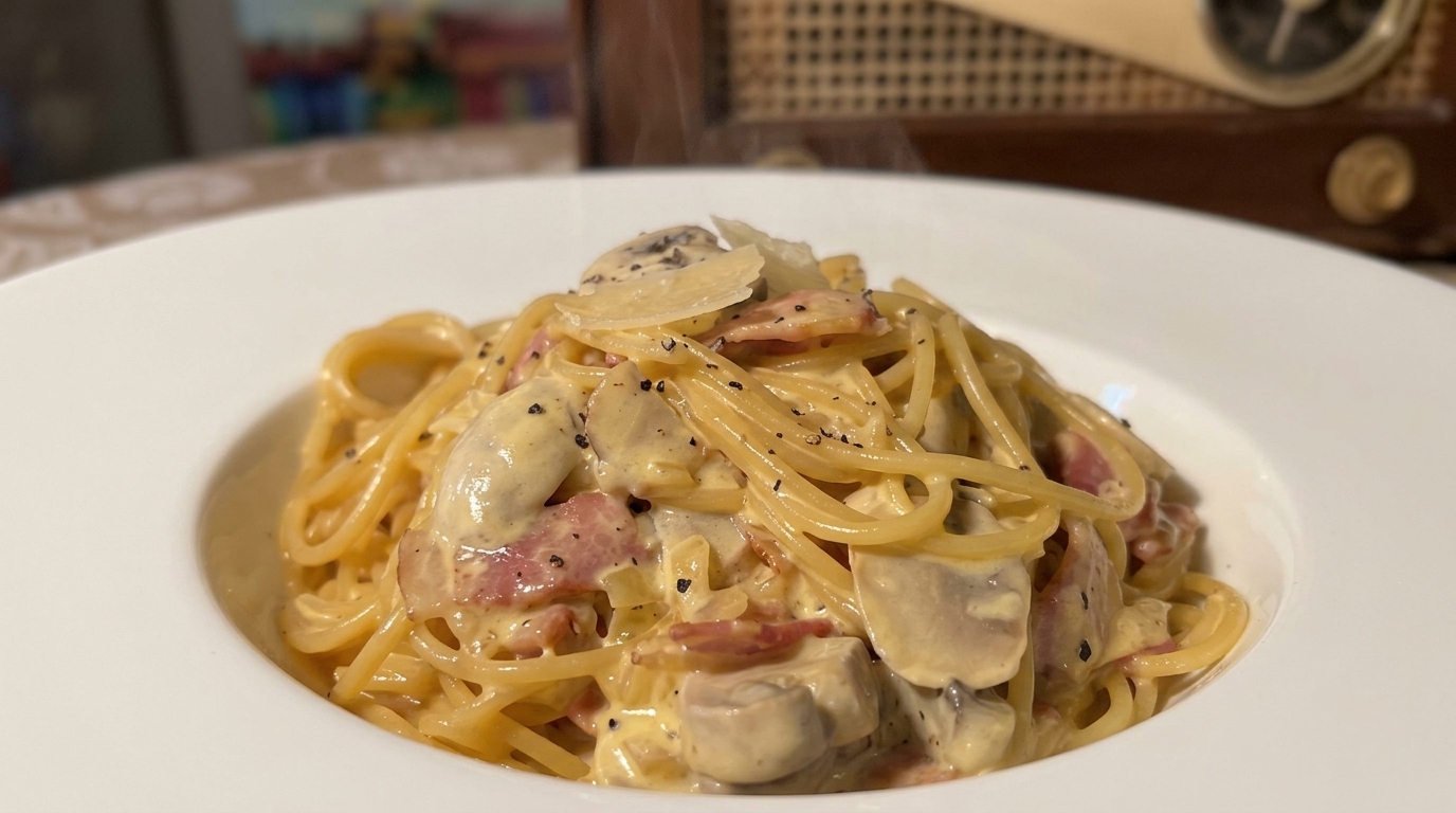 Creamy Mushroom and Bacon Carbonara