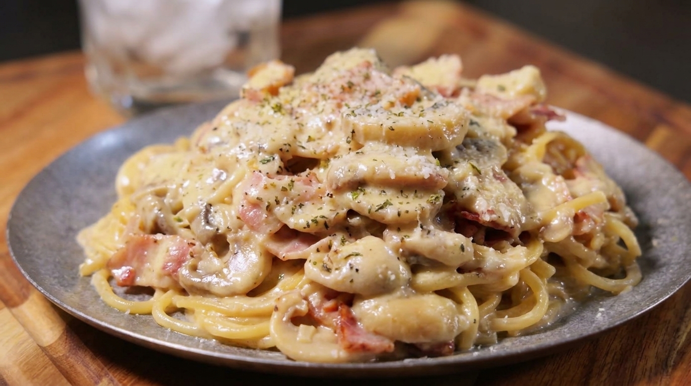 Extra Rich Creamy Bacon & Mushroom Spaghetti