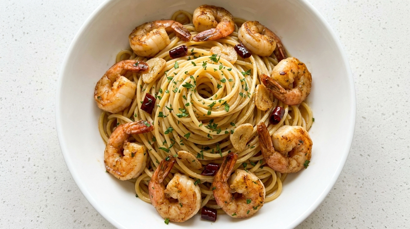 10-Minute Garlic Shrimp Pasta with Soy Sauce