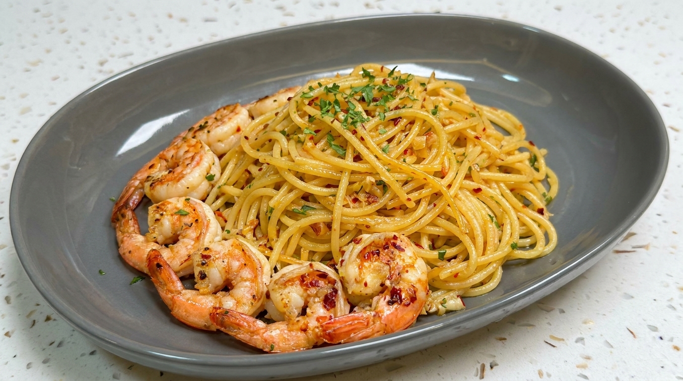 Garlic Butter Seafood Aglio Olio with Shrimp