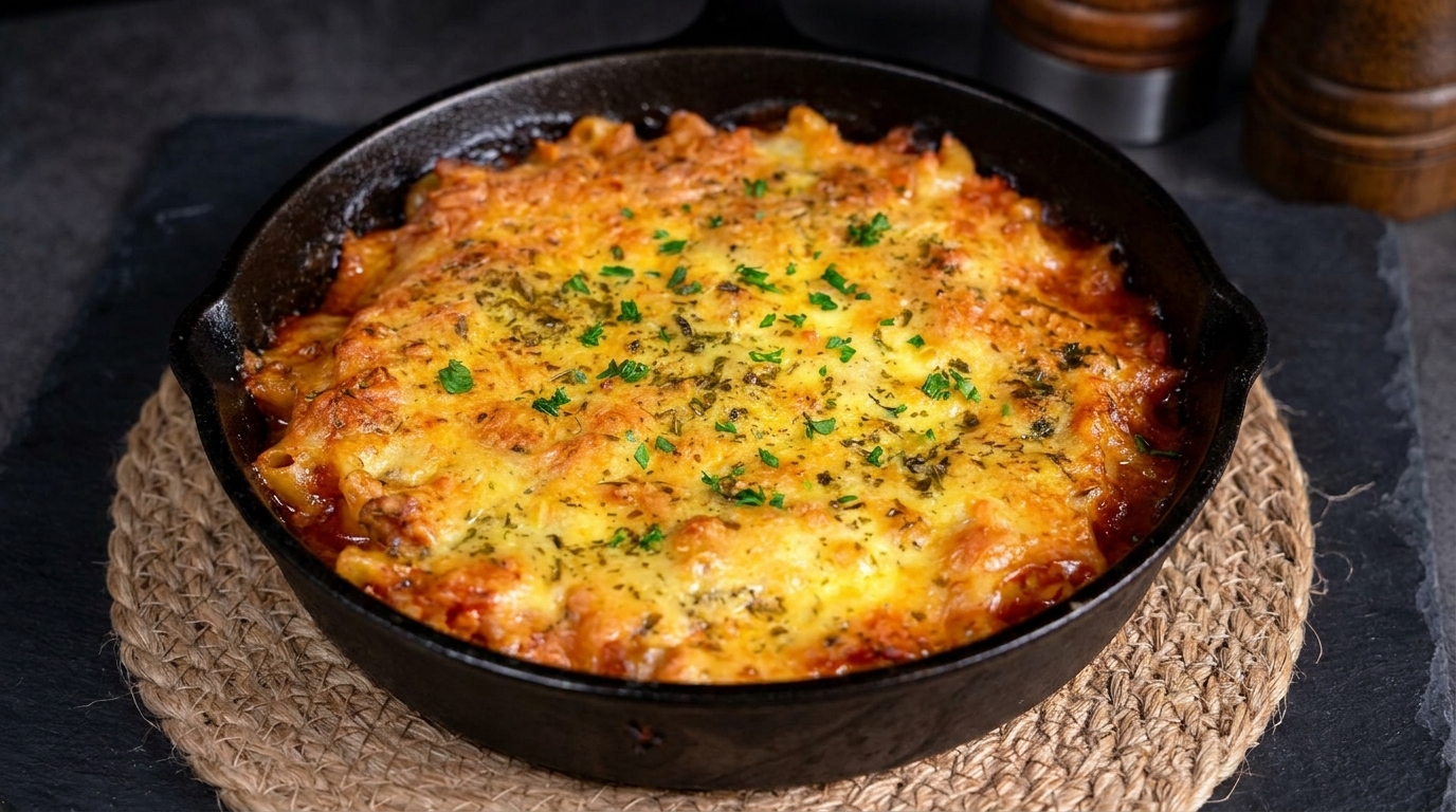 Cheesy Baked Tomato Pasta with Meat Sauce