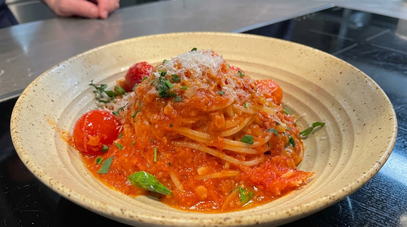 Rich Homemade Tomato Basil Spaghetti