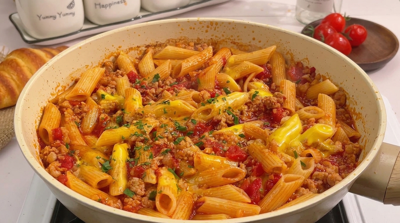 Cheesy Tomato & Minced Pork Penne