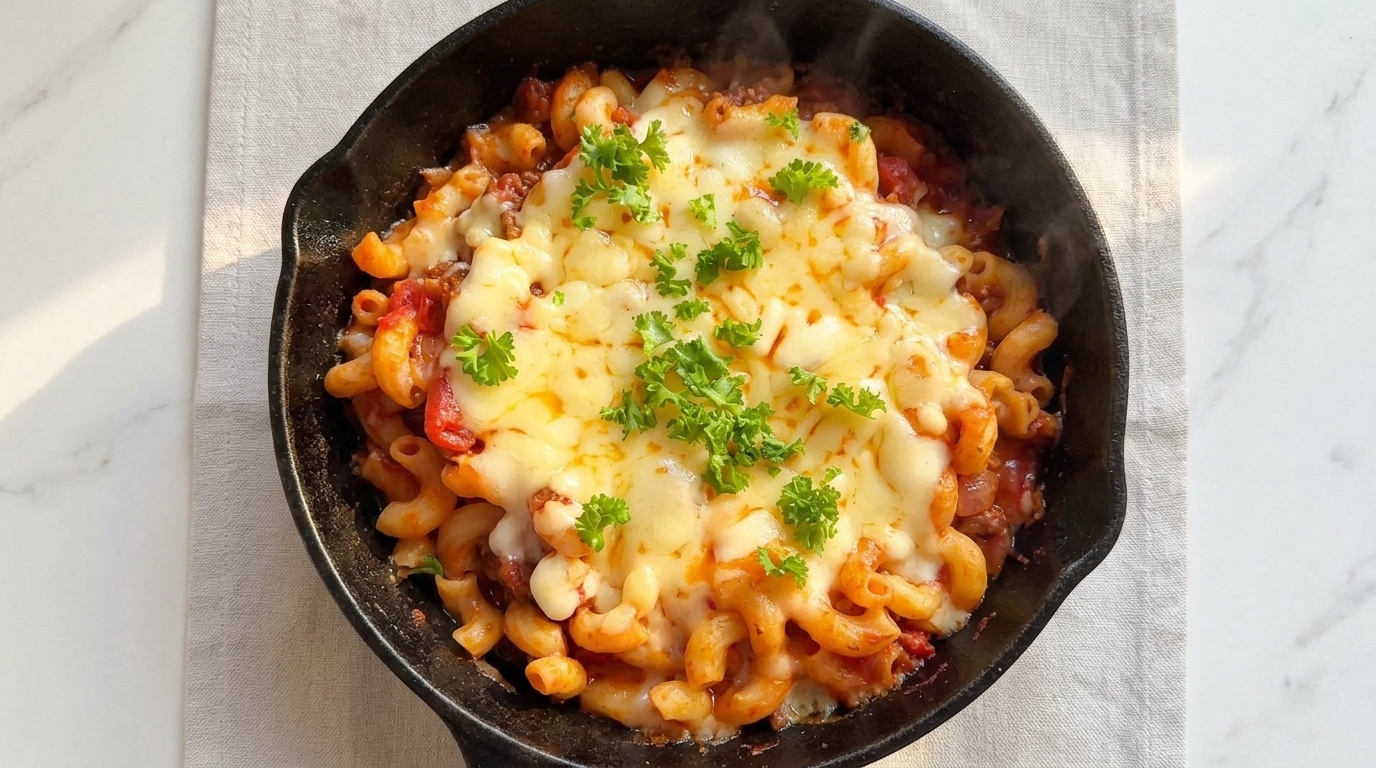 Skillet Cheesy Tomato & Beef Macaroni
