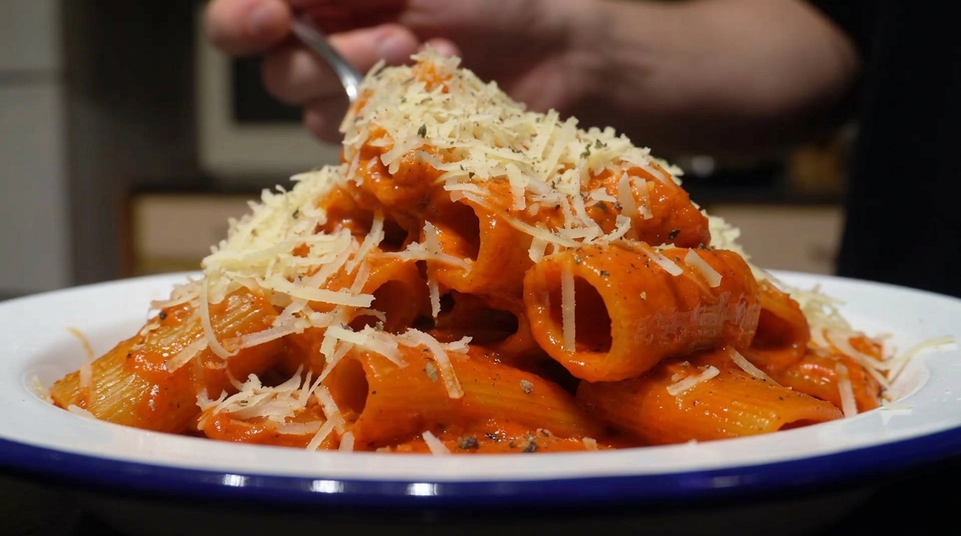 Spicy Creamy Tomato Bacon Rigatoni & Brazilian Lemonade