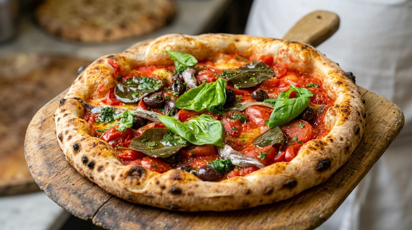 Authentic Neapolitan Pizza Marinara with Anchovies