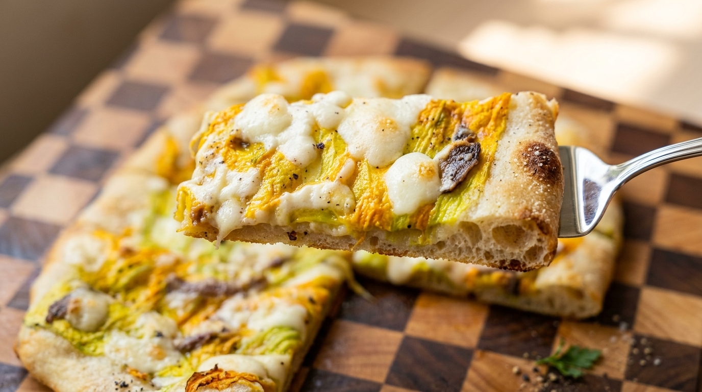 Artisan Pumpkin Flower and Anchovy Pizza