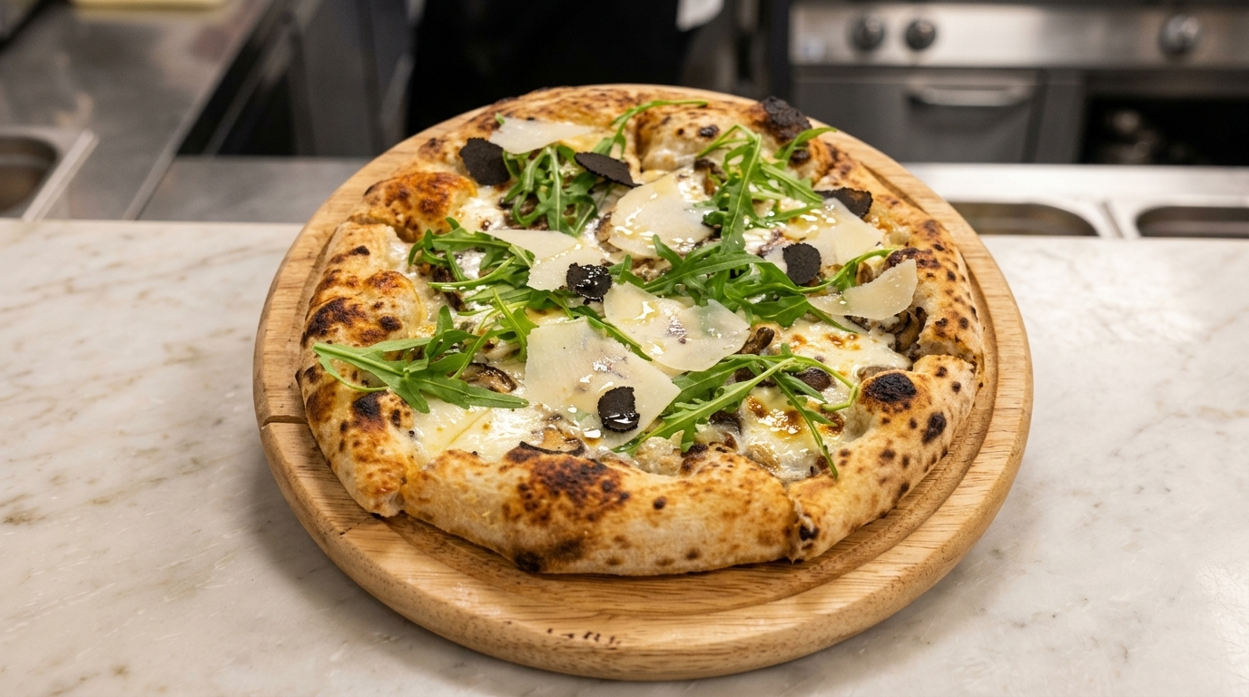 Mushroom & Black Truffle Pizza with Creamy White Sauce