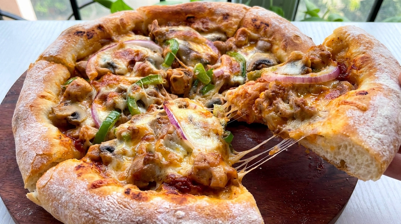 Homemade Orleans Chicken & Mushroom Pizza