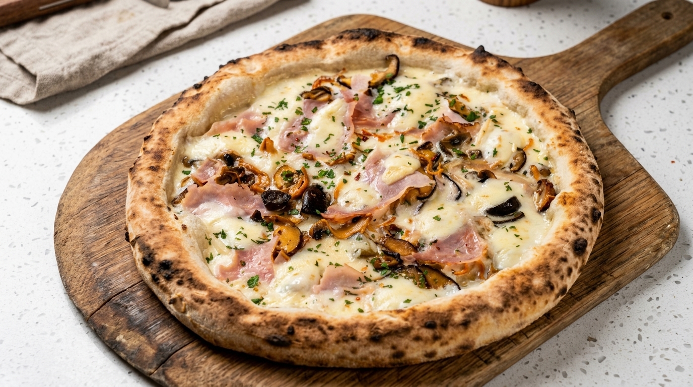Gourmet Ham and Mushroom White Pizza