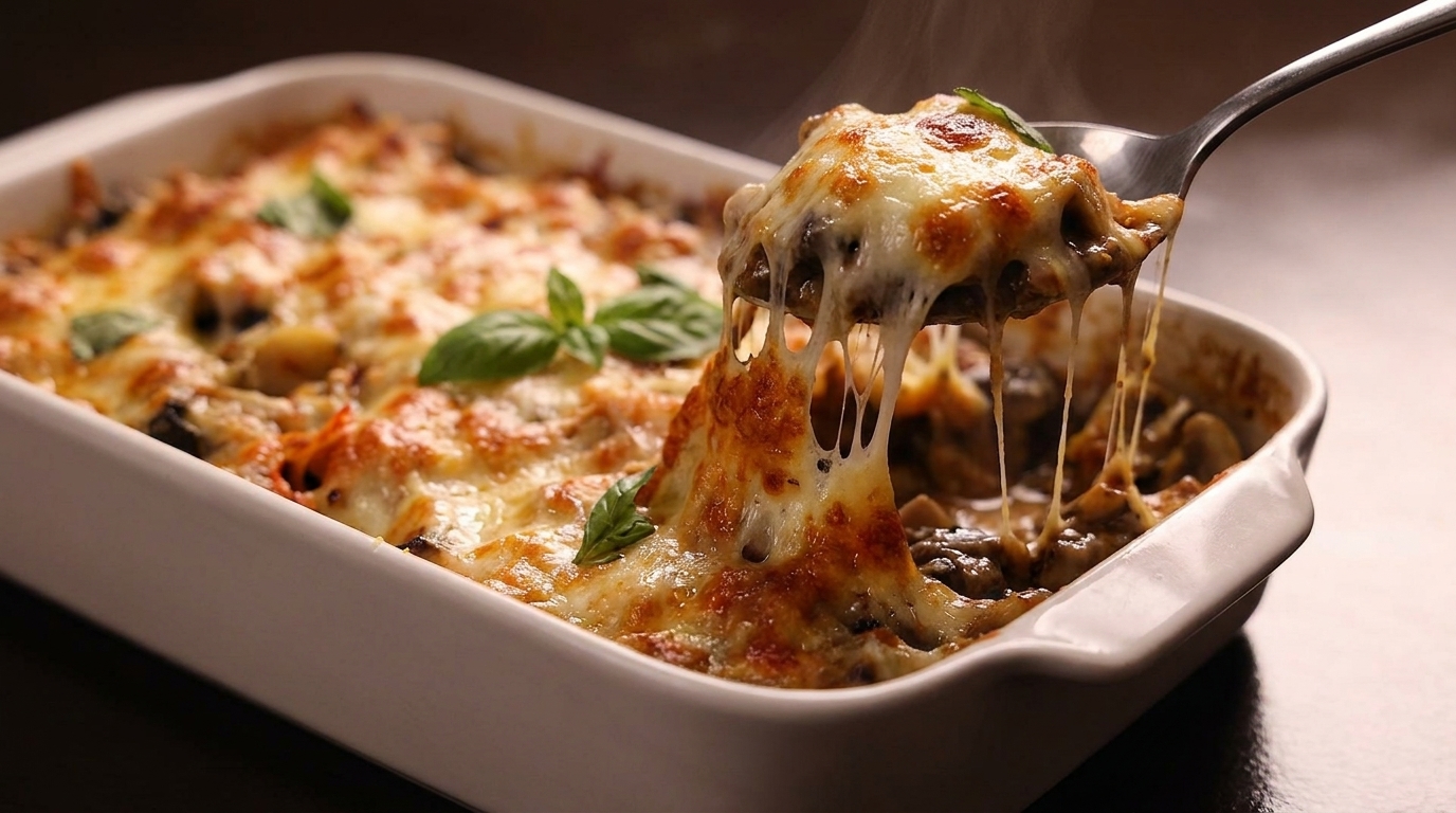 Gooey Baked Cheese Mushrooms with Cordyceps and Ham