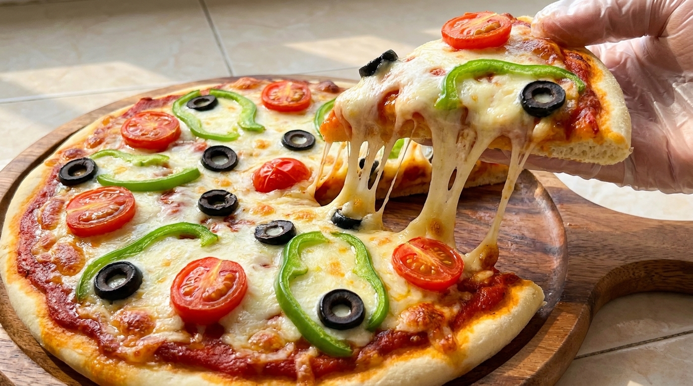 Homemade Tomato and Black Olive Pizza