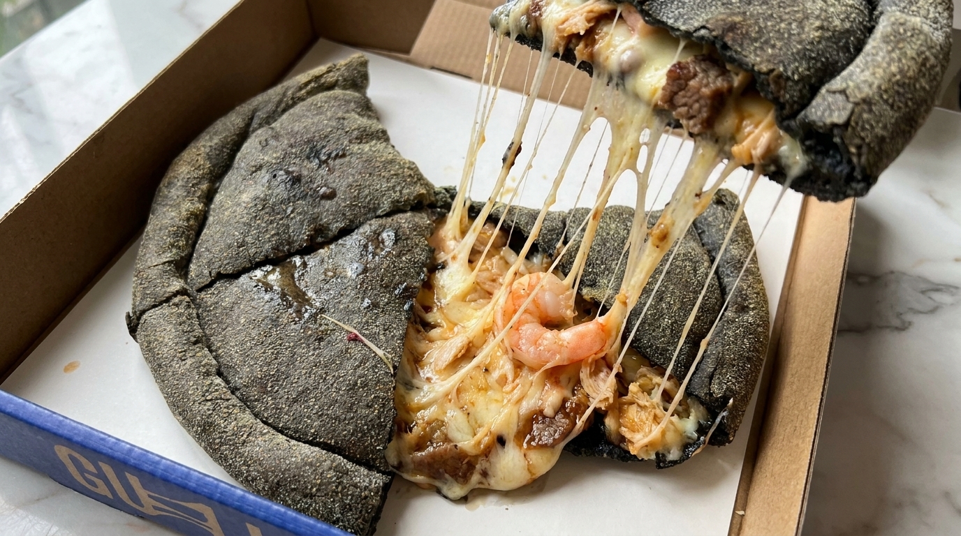 Black Squid Ink Surf and Turf Calzone
