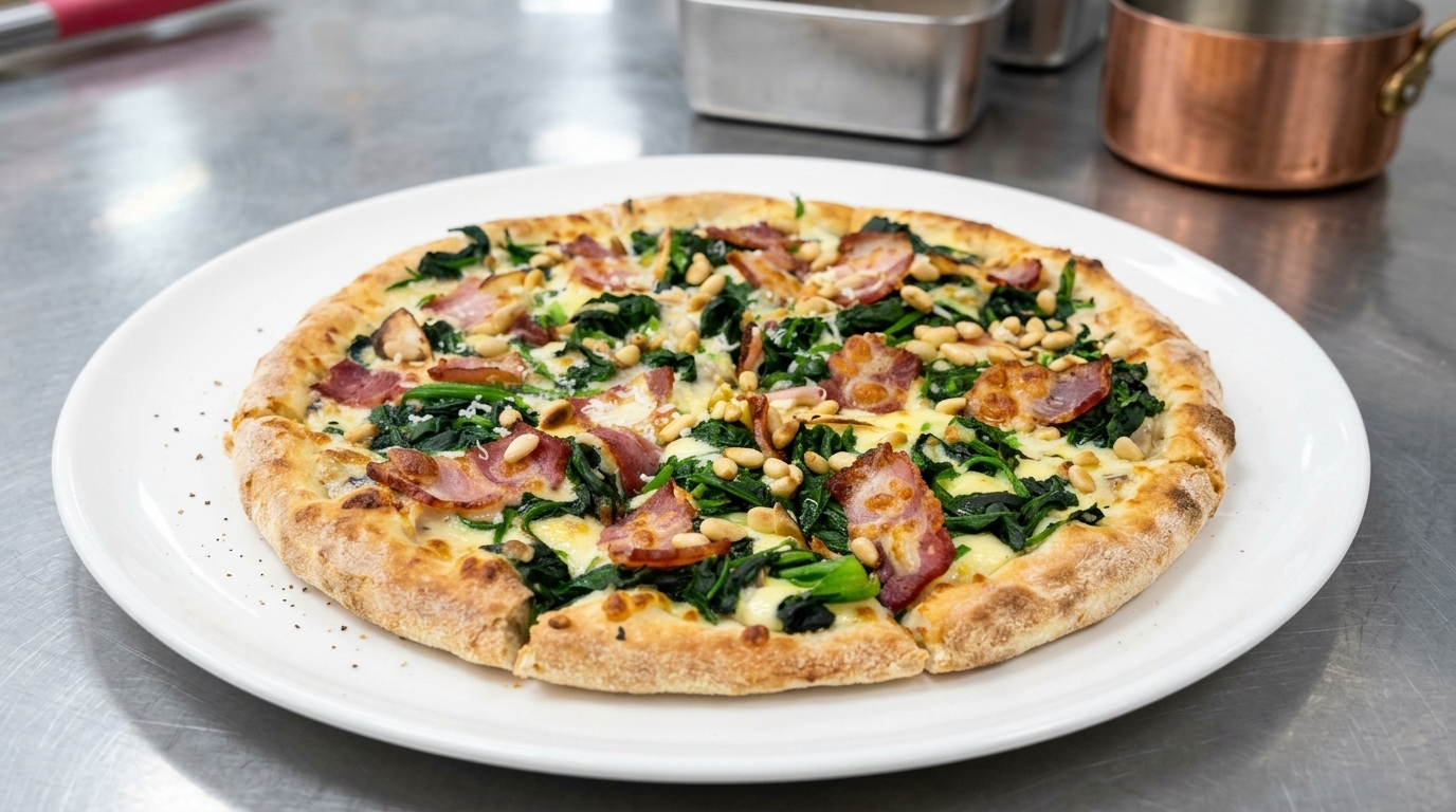 Creamy Spinach and Bacon Pizza