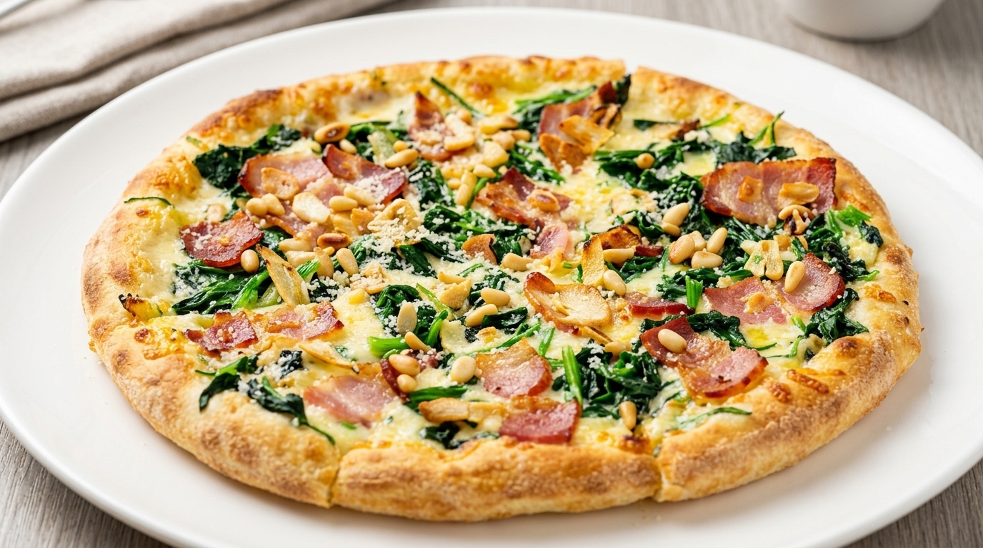 Creamy Spinach and Bacon Pizza