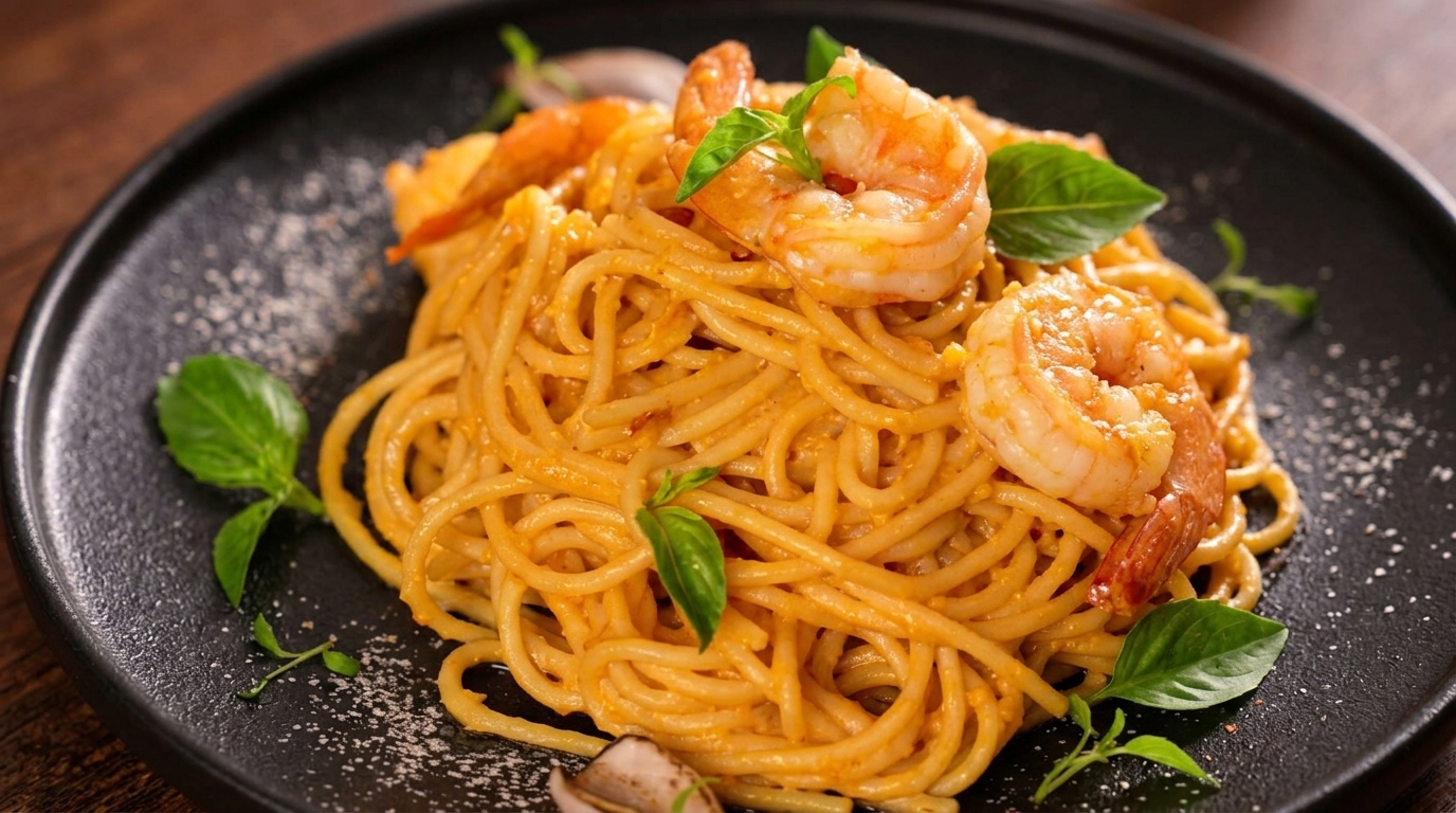 Spicy Salted Egg Yolk Seafood Pasta
