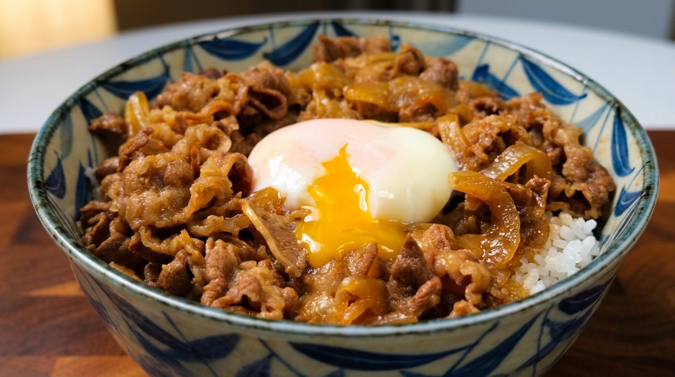 Japanese Gyudon (Beef Bowl) with Silky Onsen Egg