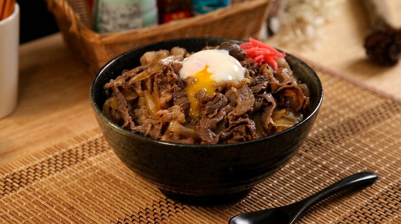 Sukiya-Style Gyudon (Japanese Beef Bowl) with Onsen Egg