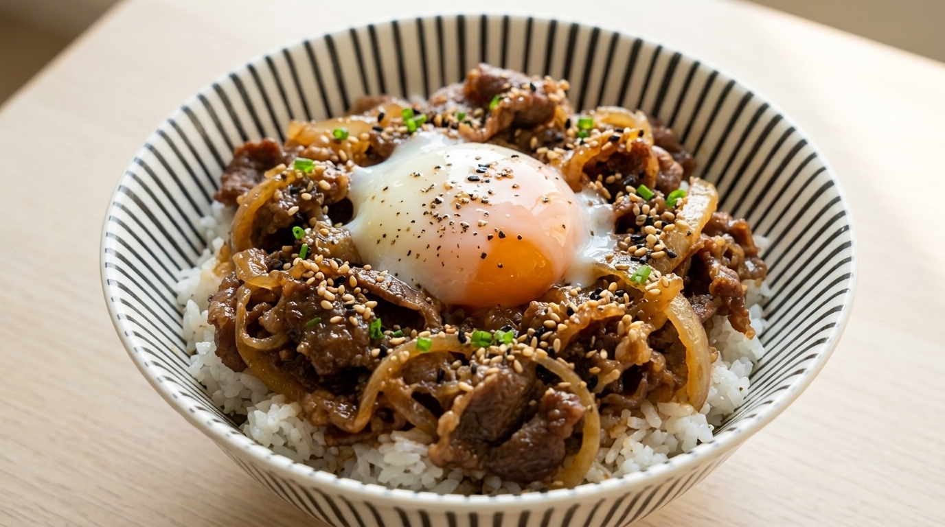Easy Japanese Gyudon (Beef Bowl) with Perfect Onsen Egg