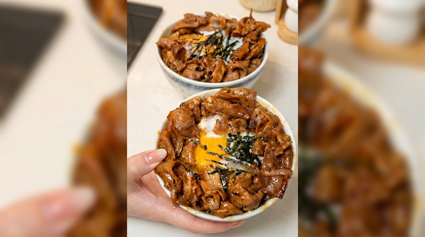 Classic Japanese Beef Bowl (Gyudon) with Onsen Egg