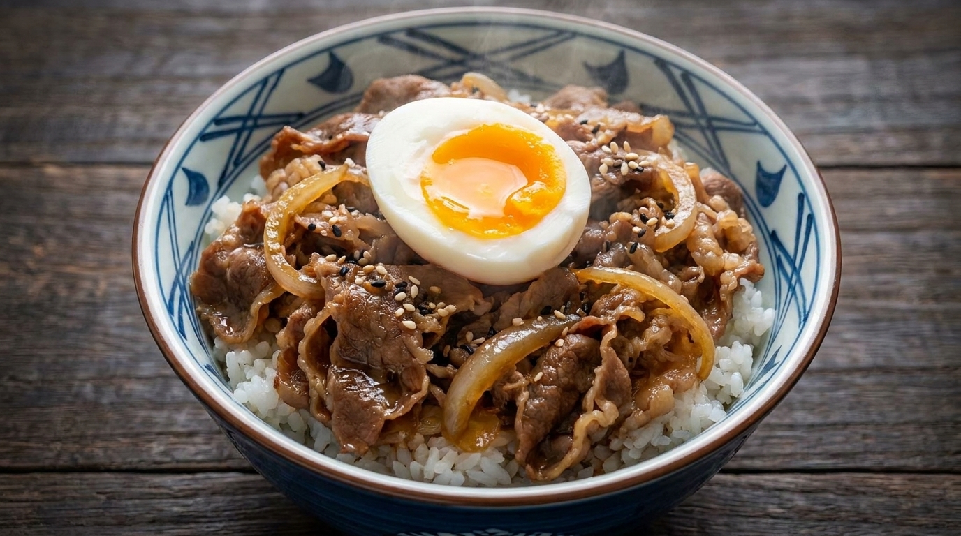 Japanese Beef Bowl (Gyudon) with Onsen Egg