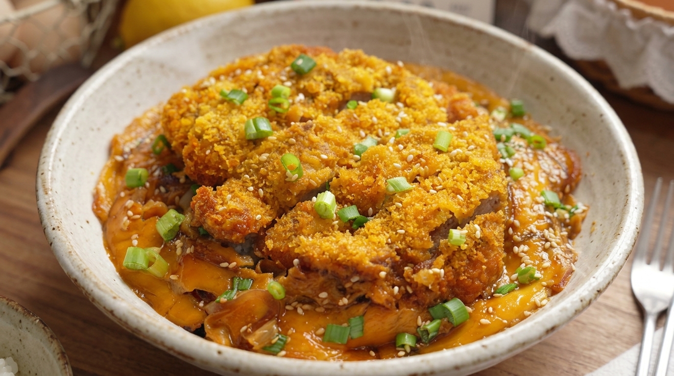 Crispy Baked Katsudon (Japanese Pork Cutlet & Egg Rice Bowl)