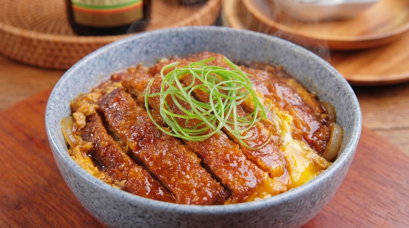Traditional Japanese Katsudon (Pork Cutlet Rice Bowl)