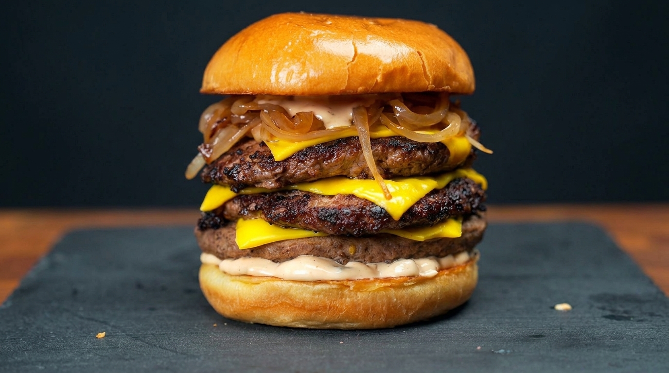 Ultimate Double Cheeseburger with Caramelized Onions
