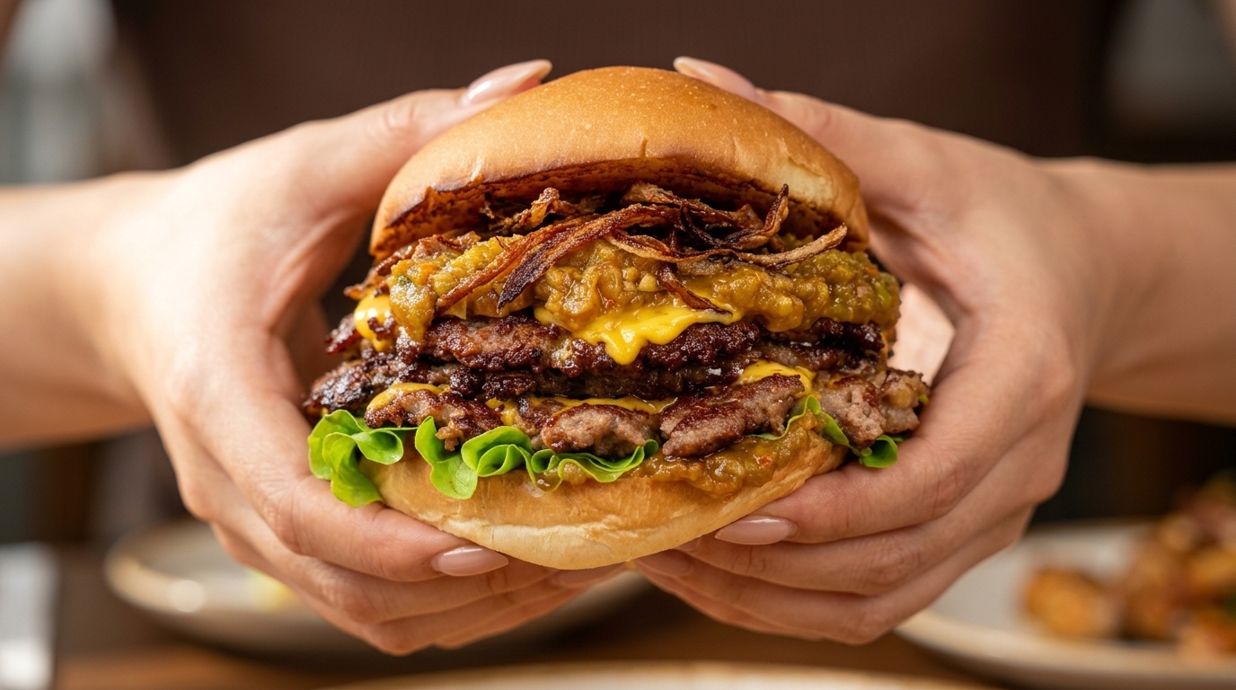 Ultimate Triple Smash Burger with Roasted Chili Relish