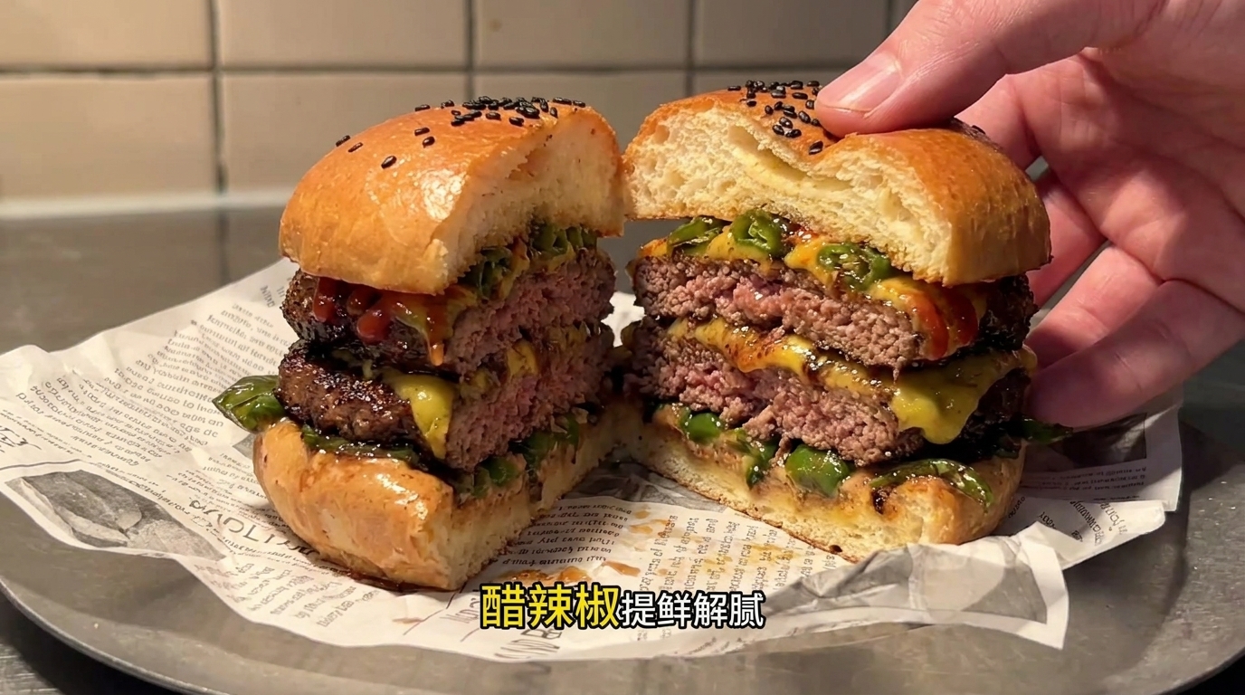Sichuan Style Vinegar Chili Double Cheeseburger