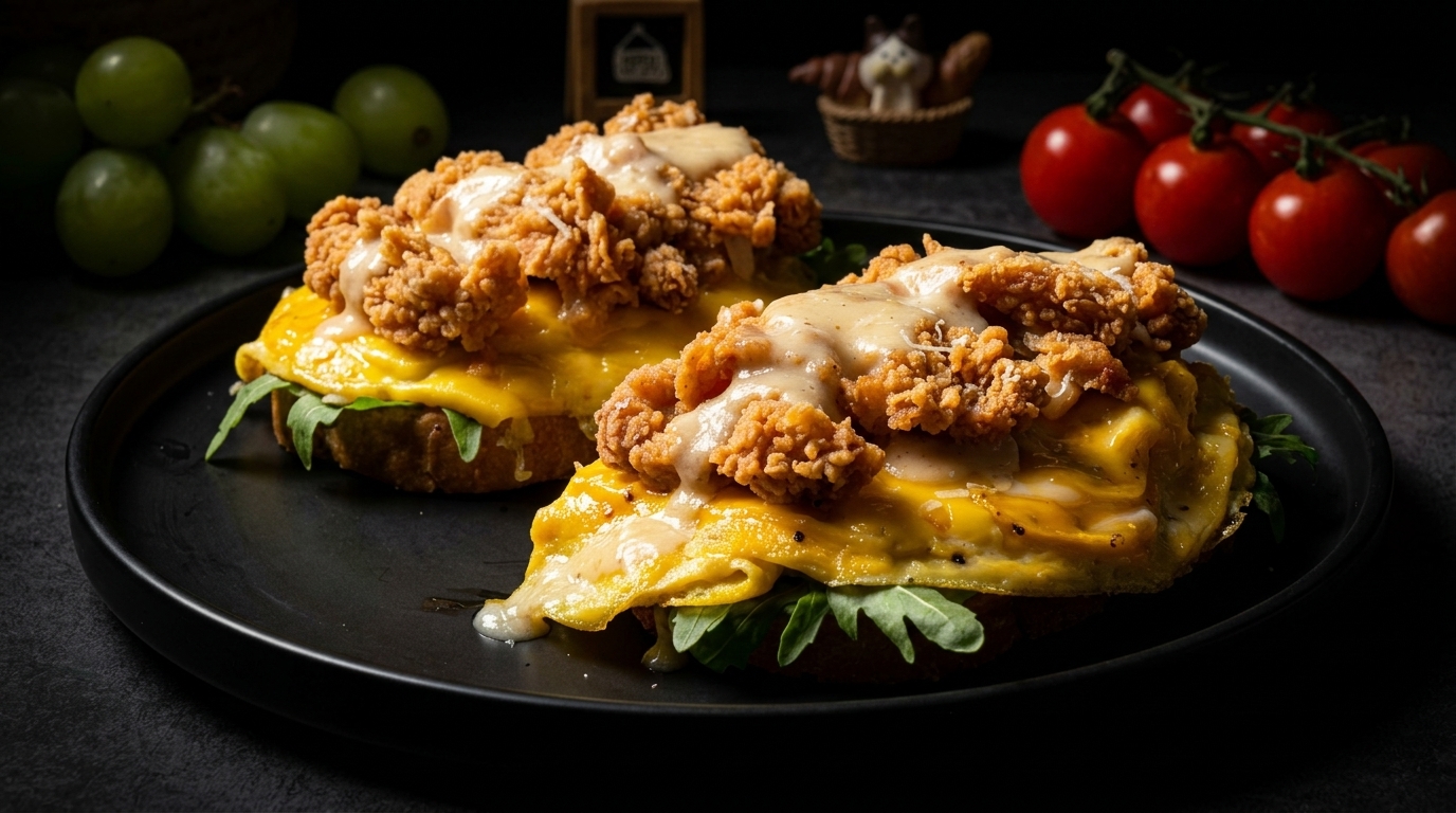 Crispy Fried Chicken and Cheesy Egg Sandwich