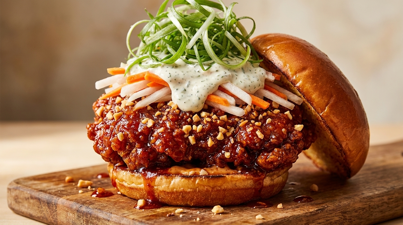 Korean Sweet and Spicy Fried Chicken Burger
