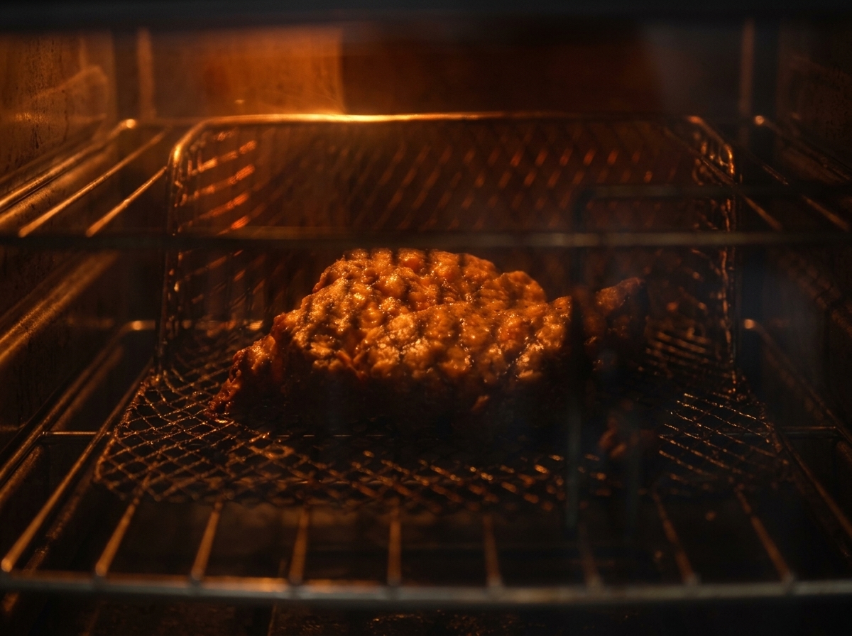 Golden fried chicken resting on a wooden board.