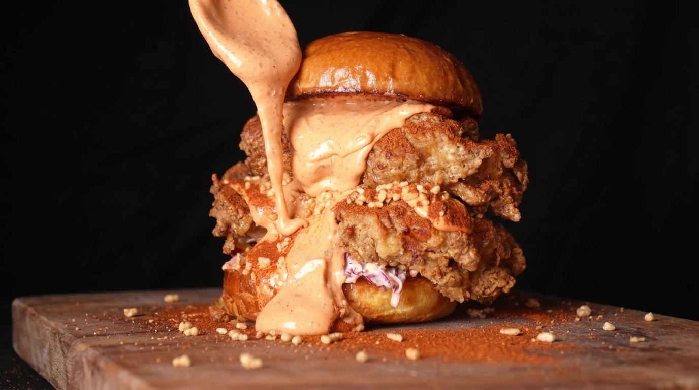 Air-Fried Sichuan Crispy Rice Chicken Burger